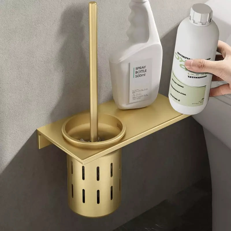 Escova Sanitária para Banheiro com Suporte Alumínio Dourado Mahaos