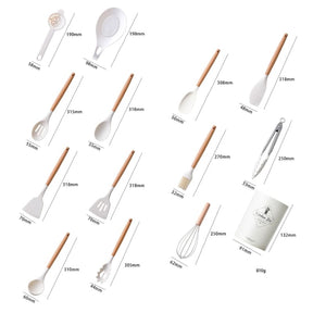 Kit Utensílios de Cozinha 14 Peças Silicone Com Organizador Mahaos