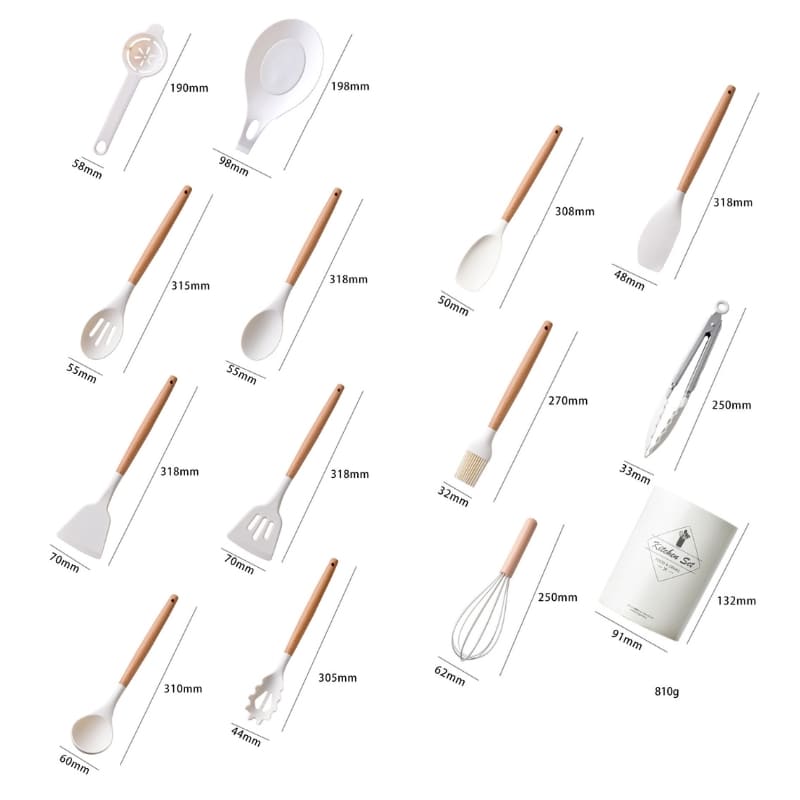 Kit Utensílios de Cozinha 14 Peças Silicone Com Organizador Mahaos