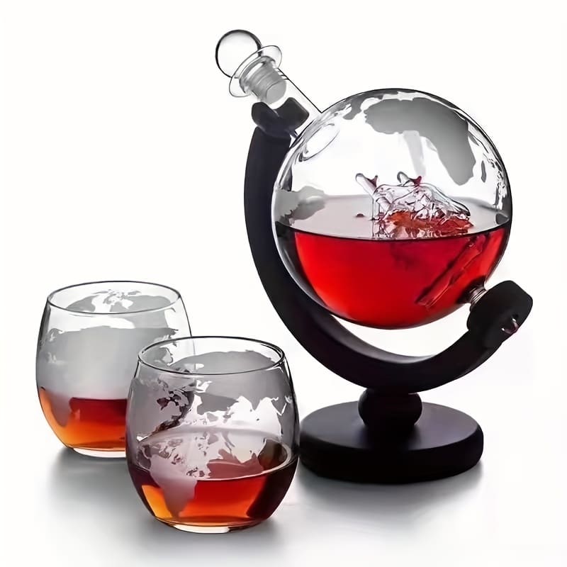 Decanter Whisky Globo Conjunto Recipiente de Vidro Mahaos