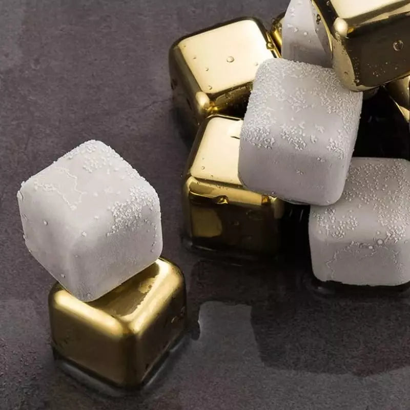 Cubos de Gelo Aço Inox Dourado com Pegador Mahaos